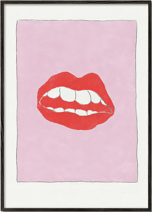 Red lips illustration on pink background