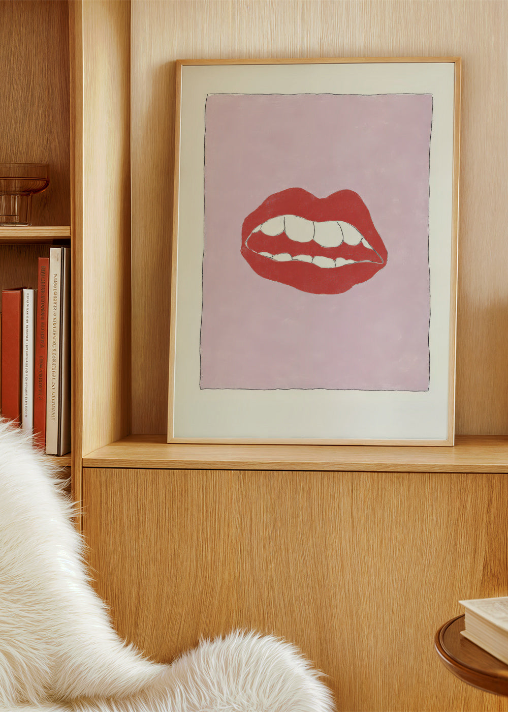 Pink Lips - Framed poster in an interior