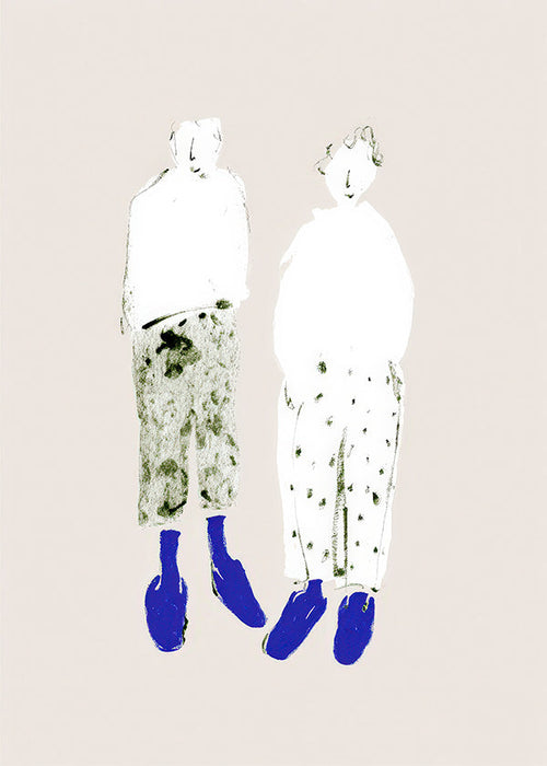 Minimal couple illustration with blue boots