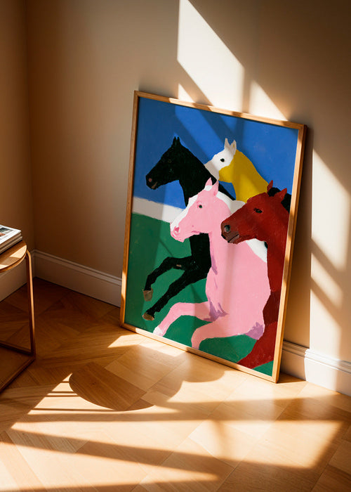 Artwork running horses with bold flat colors