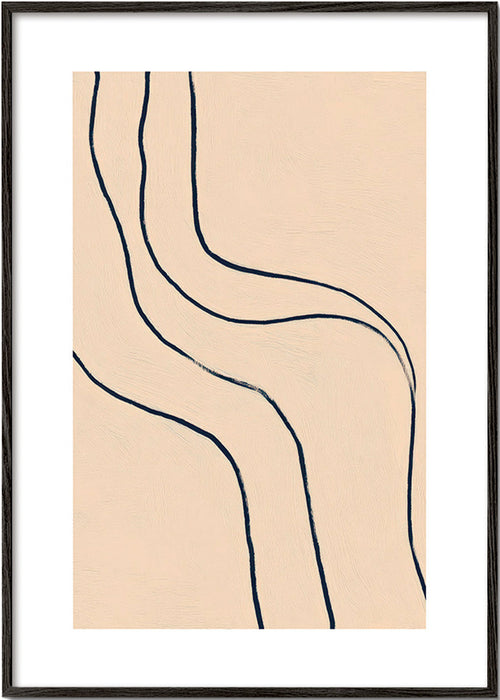 Minimalist art with flowing lines on beige