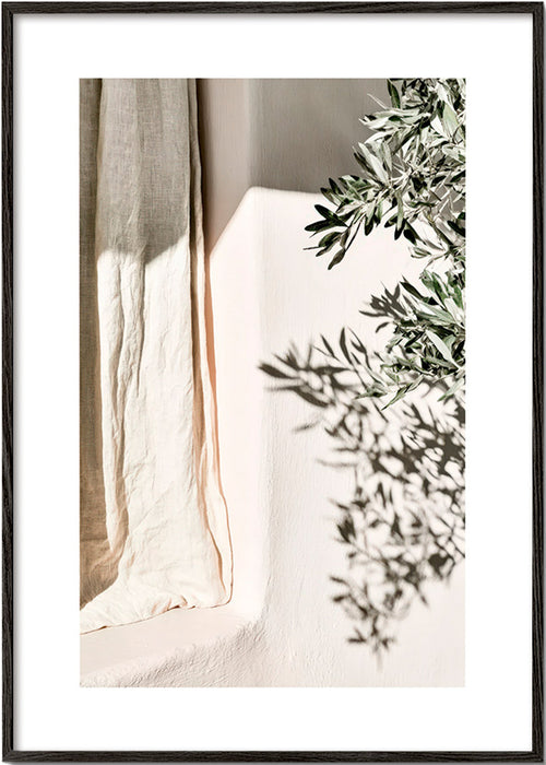 Botanical print linen and olive sprig