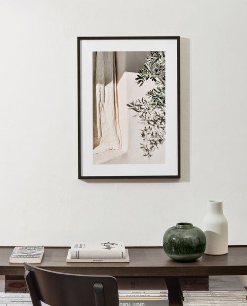 Botanical print linen and olive sprig